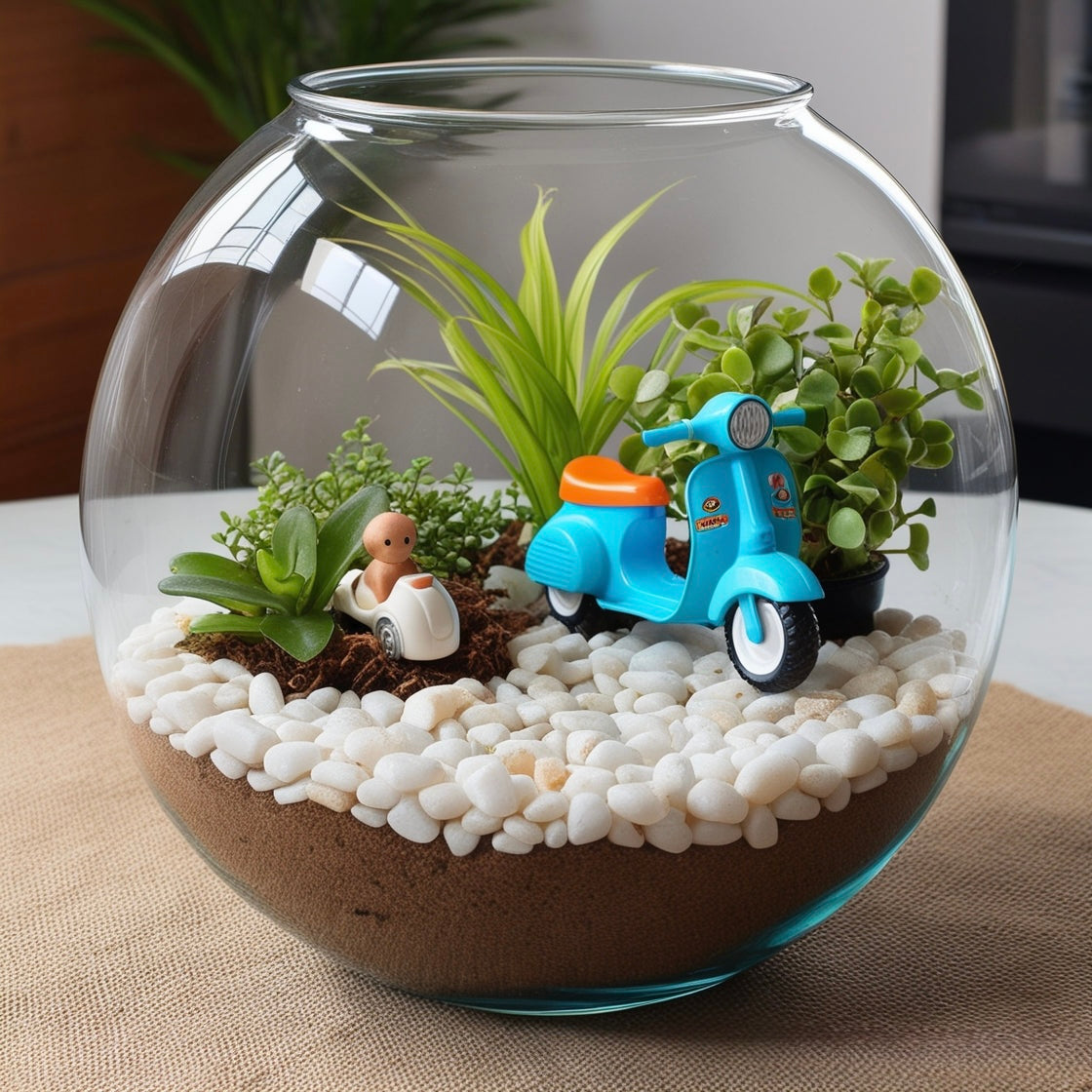 Round DIY Terrarium Kit with Live Plants included (Large) - COZY GARDEN