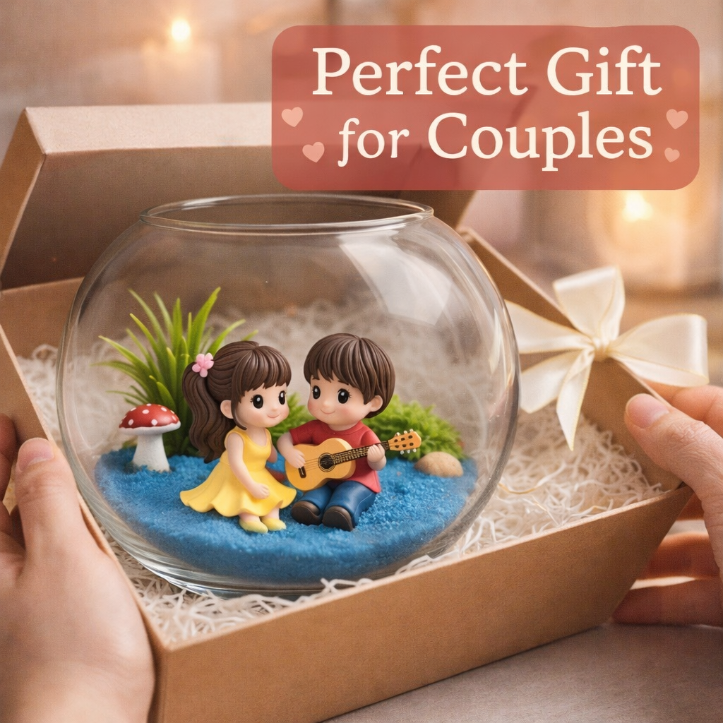 Cute Romantic Couple Mini Garden DIY Decor| Handmade Love Showpiece in Glass Bowl | Cute Home Decor & Gift for Couples - COZY GARDEN