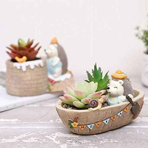 Cute Hedgehog Rowing Boat Succulent Resin Pot