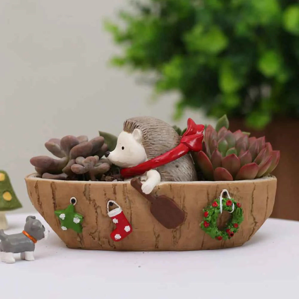Cute Hedgehog Rowing Boat Succulent Resin Pot