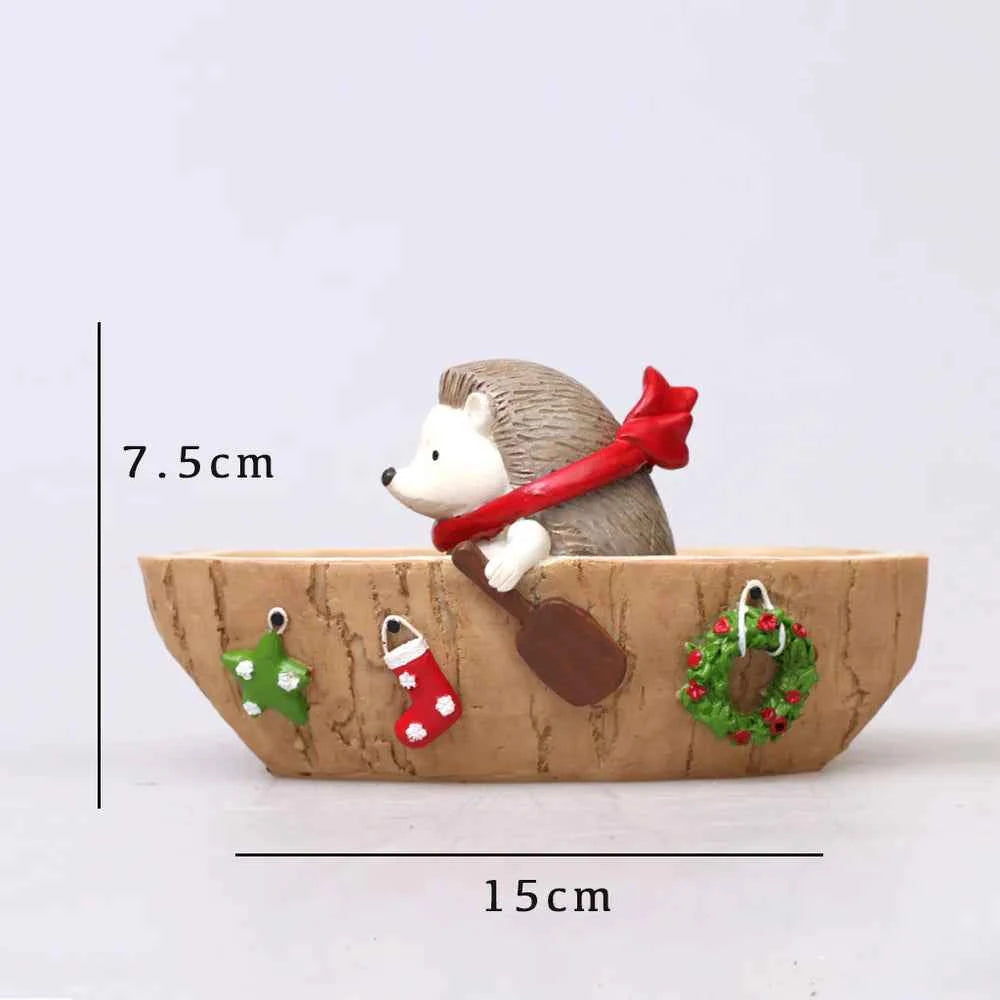 Cute Hedgehog Rowing Boat Succulent Resin Pot