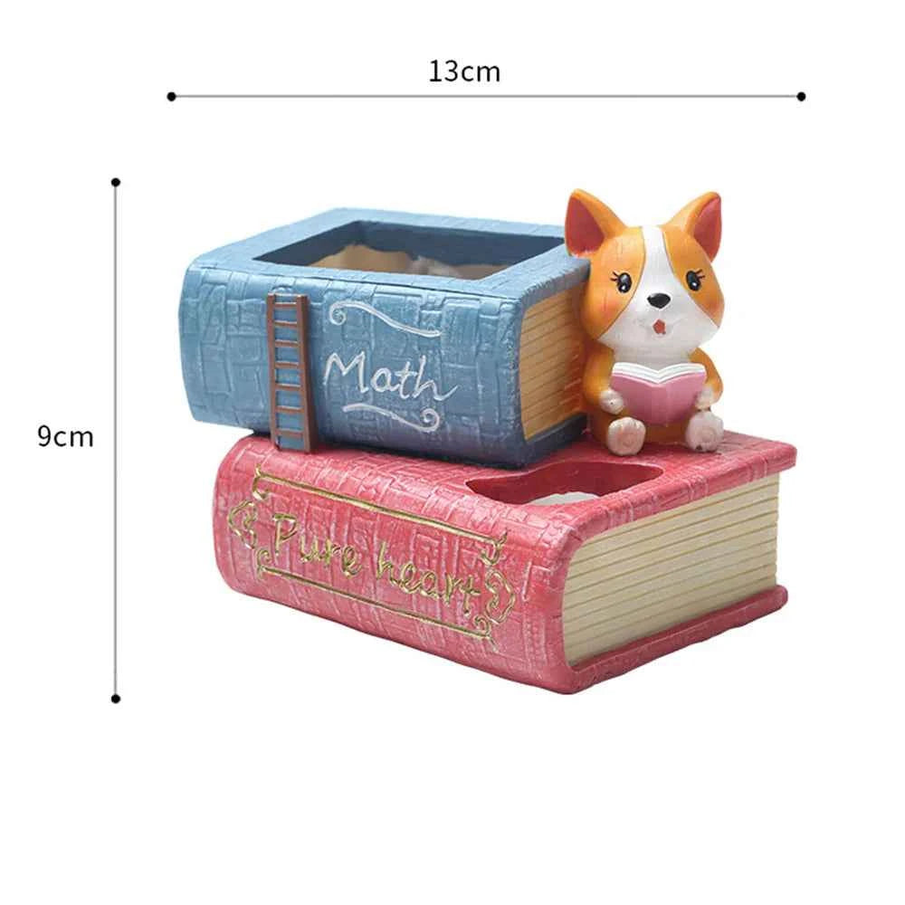 Cute Corgi Dog Reading Book Succulent Pot