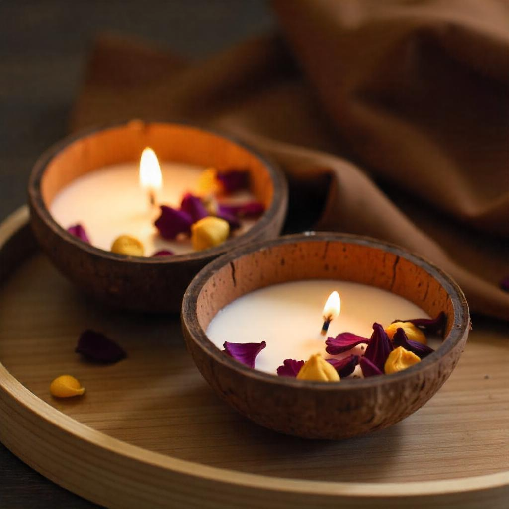 Natural Coconut shell candle set of 2