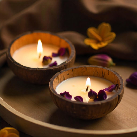 Natural Coconut shell candle set of 2
