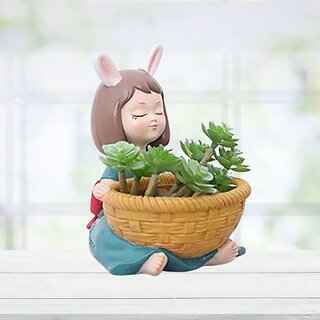 Sitting Basket Girl Resin Pot