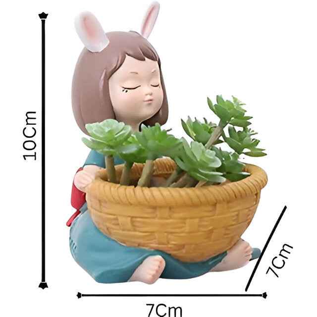 Sitting Basket Girl Resin Pot