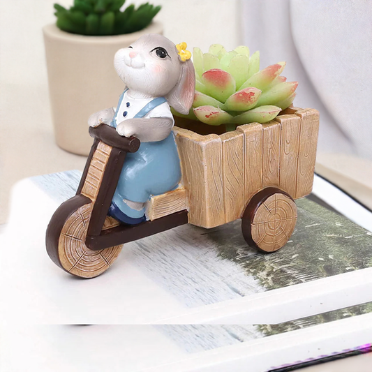 Bunny Riding Cycle Resin Succulent Pot - COZY GARDEN