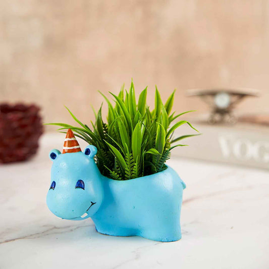 Cute Blue Hippo Resin Pot