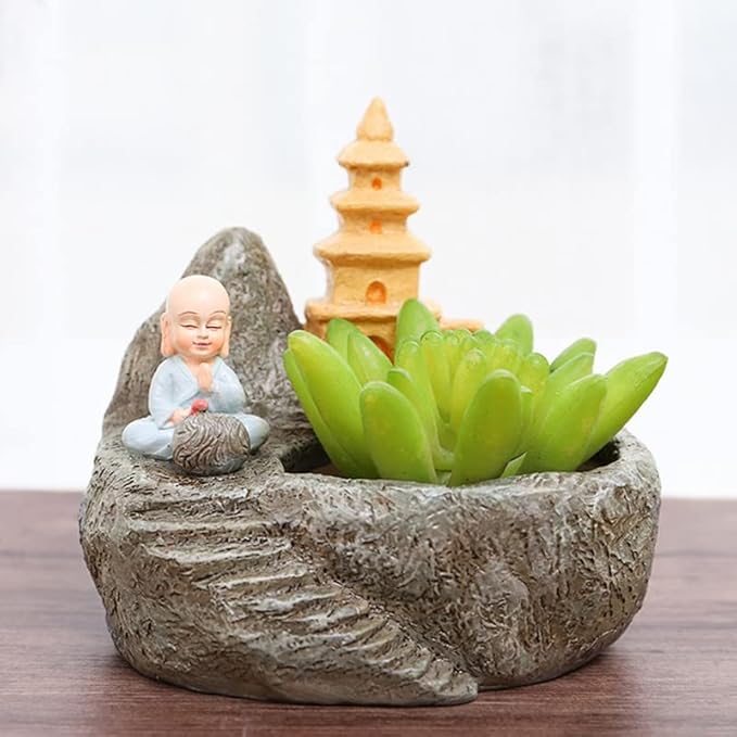 Monk with Temple Resin Succulent Pot - COZY GARDEN