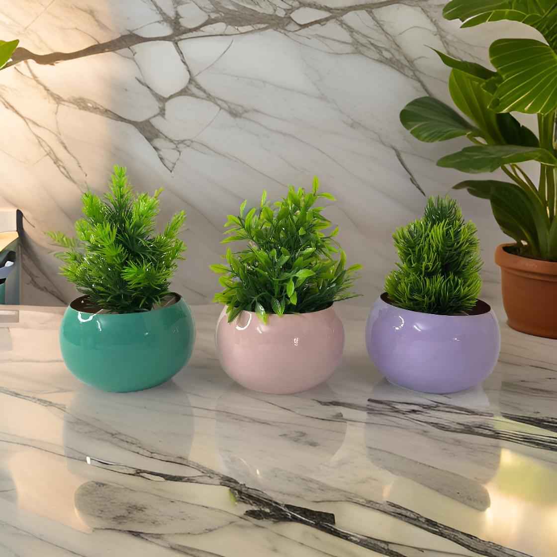 Round Multi Colour Pot Planter - Set of 3