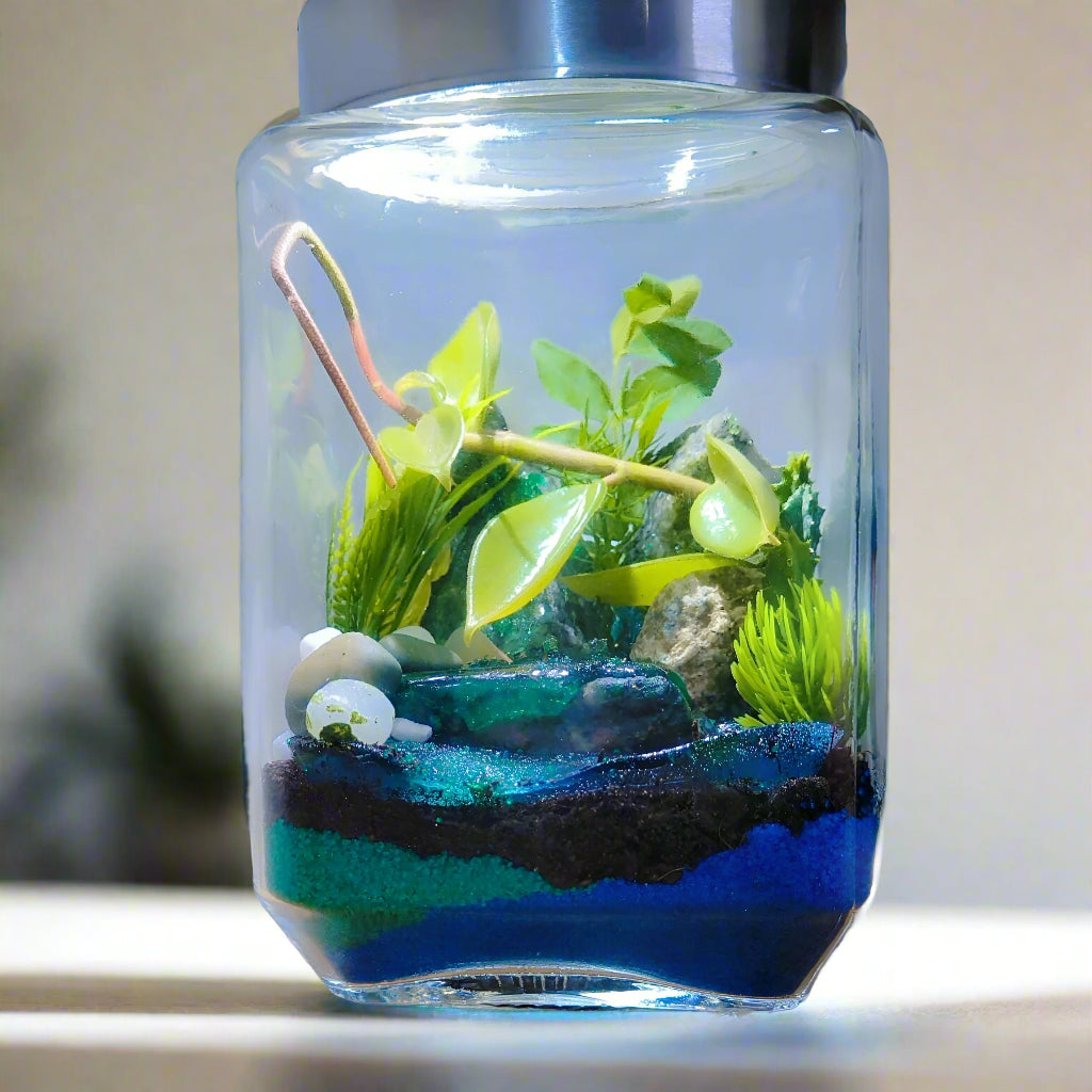 DIY Mini Oasis Terrarium with Colorful Sand and live plants included (8 Inch Jar) - COZY GARDEN