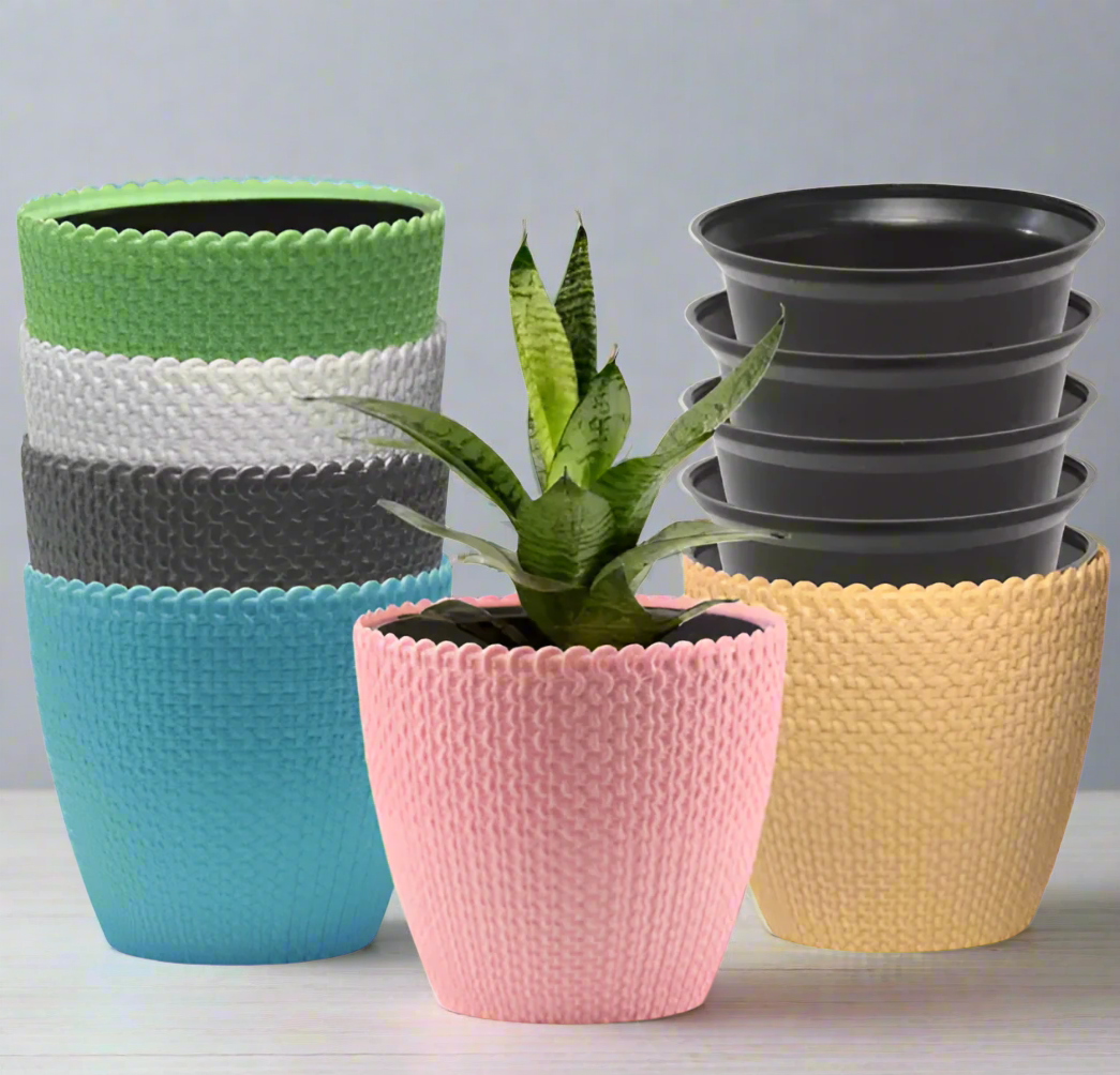 Set of 3 Indoor Flower Pots – Self-Watering Planters, 6 Inch Small Tabletop Pots for Home & Office Decor