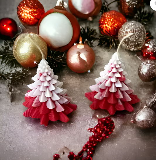 X-Mas Christmas Tree Scented Candle  - Single - Soy Wax (Red and White)