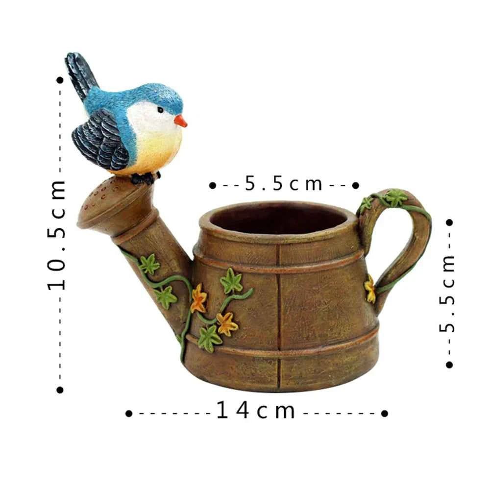 Watering Can With Bird Resin Succulent Pot