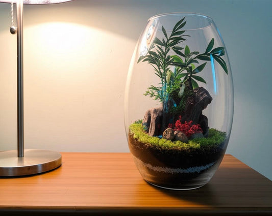 Stylish DIY Terrarium Kit - unique 8 inch Glass with live plants - COZY GARDEN