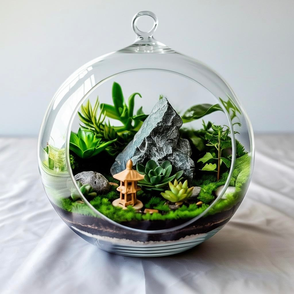 Stylish DIY Terrarium Kit - round 5.5 inch with live plants - COZY GARDEN