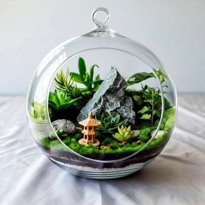 Stylish DIY Terrarium Kit - round 5.5 inch with live plants - COZY GARDEN