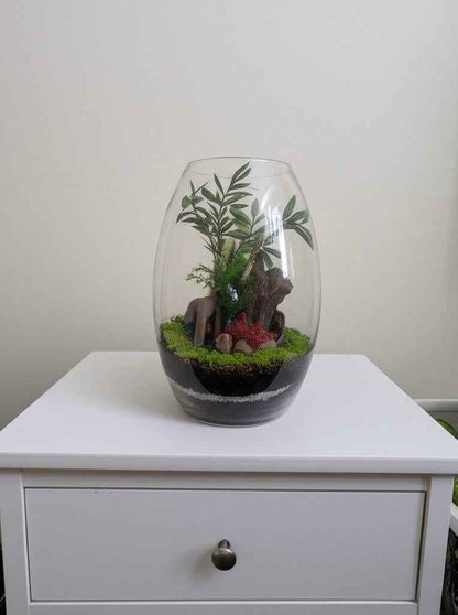 Stylish DIY Terrarium Kit - unique 8 inch Glass with live plants