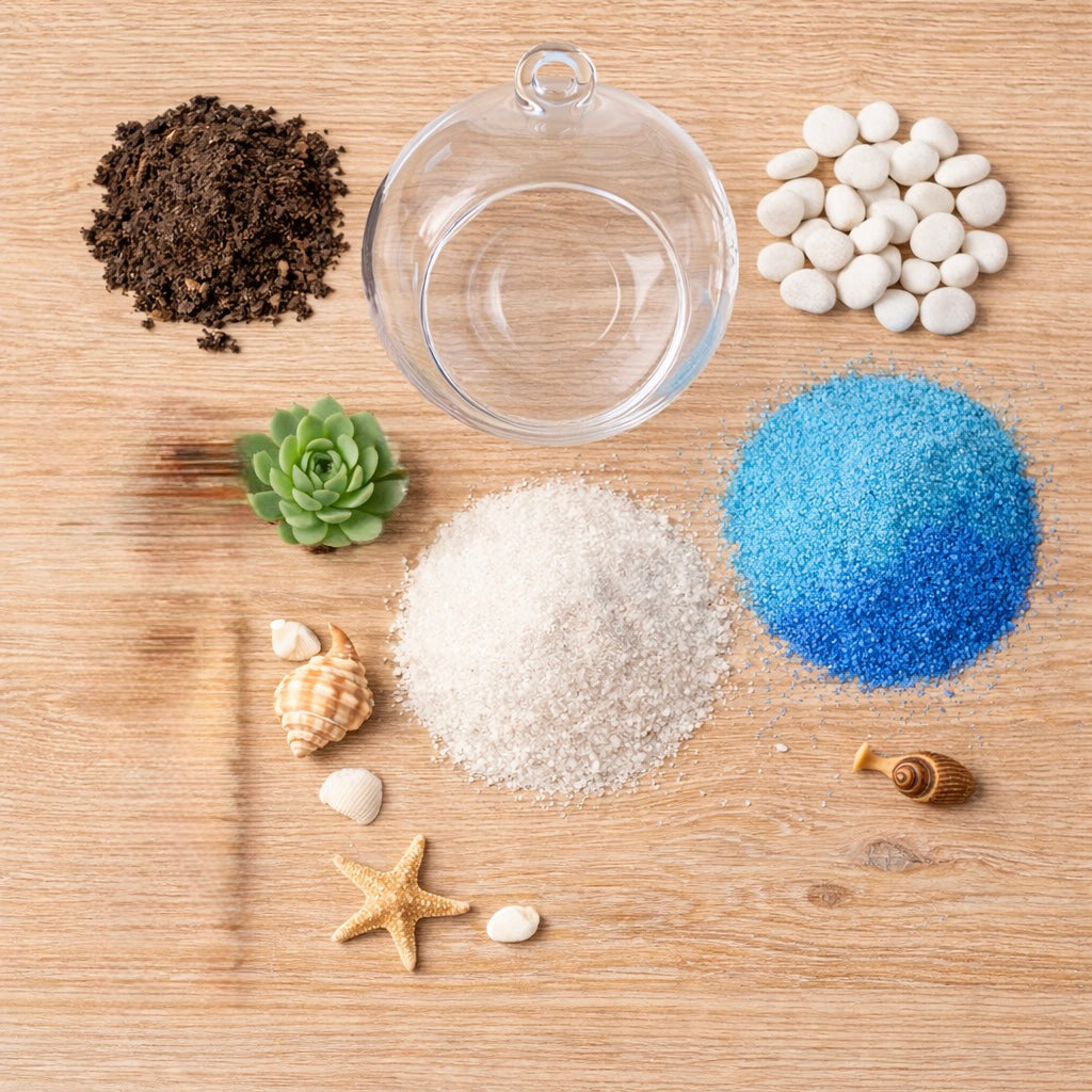 Stylish DIY Terrarium Kit - round 5.5 inch with live plants - COZY GARDEN