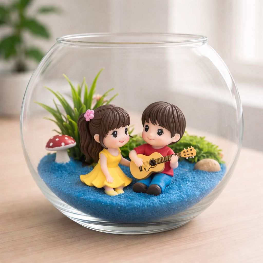 Cute Romantic Couple Mini Garden DIY Decor| Handmade Love Showpiece in Glass Bowl | Cute Home Decor & Gift for Couples - COZY GARDEN