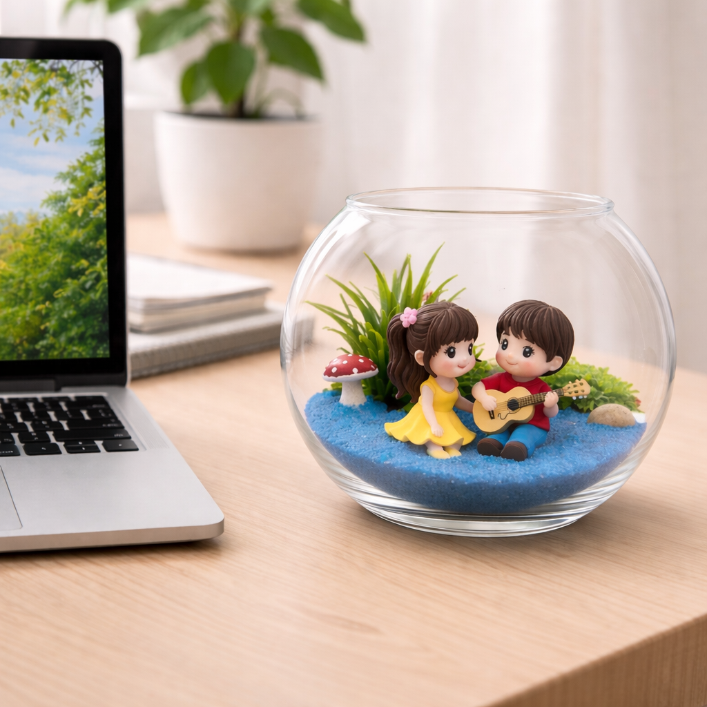 Cute Romantic Couple Mini Garden DIY Decor| Handmade Love Showpiece in Glass Bowl | Cute Home Decor & Gift for Couples - COZY GARDEN