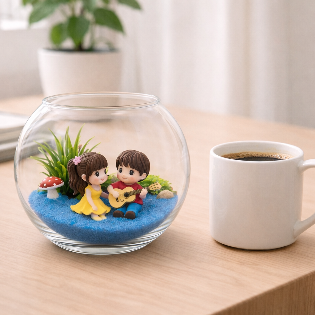 Cute Romantic Couple Mini Garden DIY Decor| Handmade Love Showpiece in Glass Bowl | Cute Home Decor & Gift for Couples - COZY GARDEN