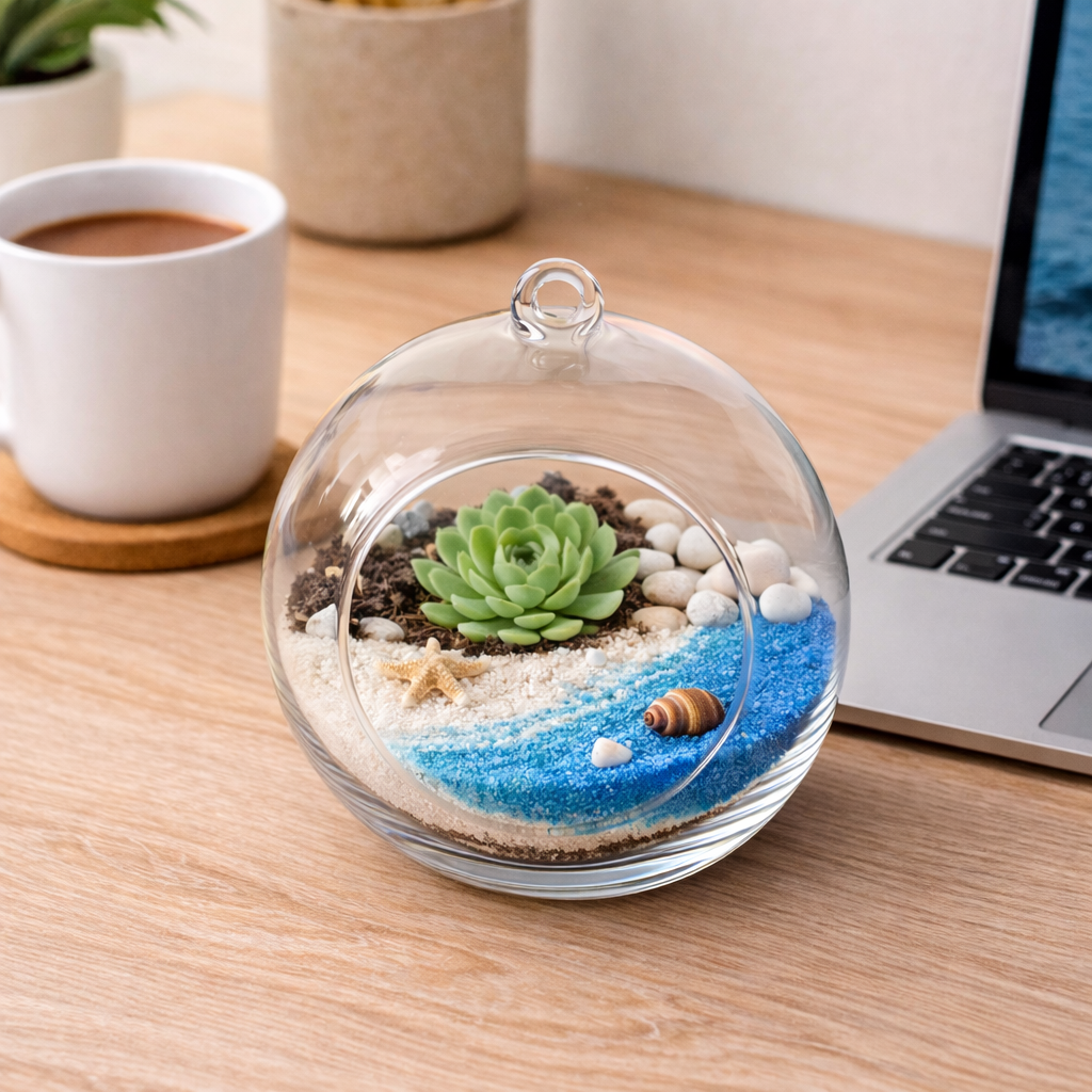 Stylish DIY Terrarium Kit - round 5.5 inch with live plants - COZY GARDEN