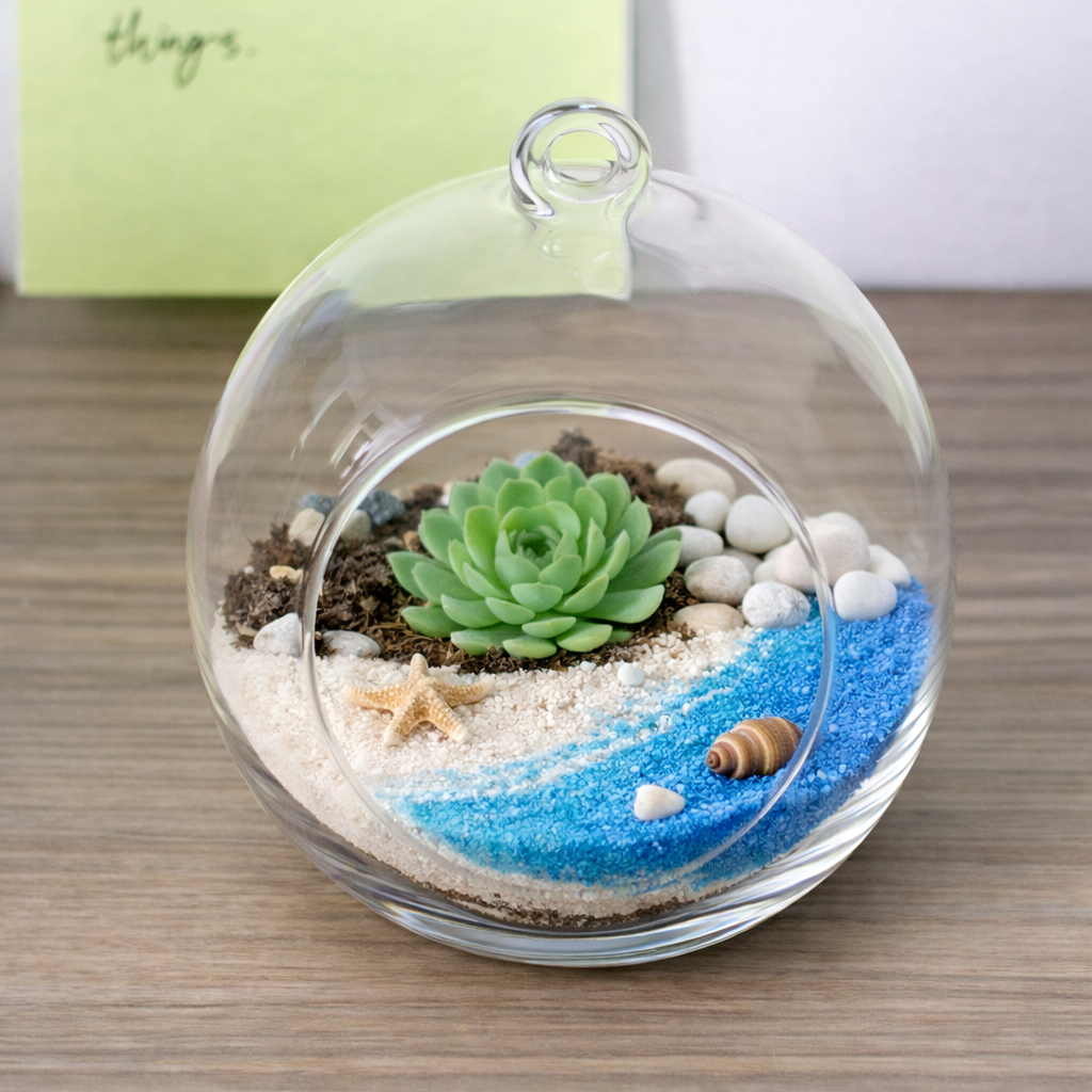 Stylish DIY Terrarium Kit - round 5.5 inch with live plants - COZY GARDEN