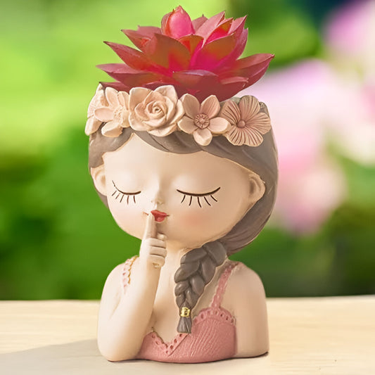 Cute Little  Flower Girl Resin Pot