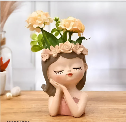 Cute Little Thinking Flower Girl Resin Pot