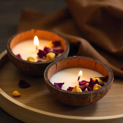 Natural Coconut shell candle set of 2