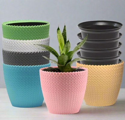 Set of 3 Indoor Flower Pots – Self-Watering Planters, 6 Inch Small Tabletop Pots for Home & Office Decor