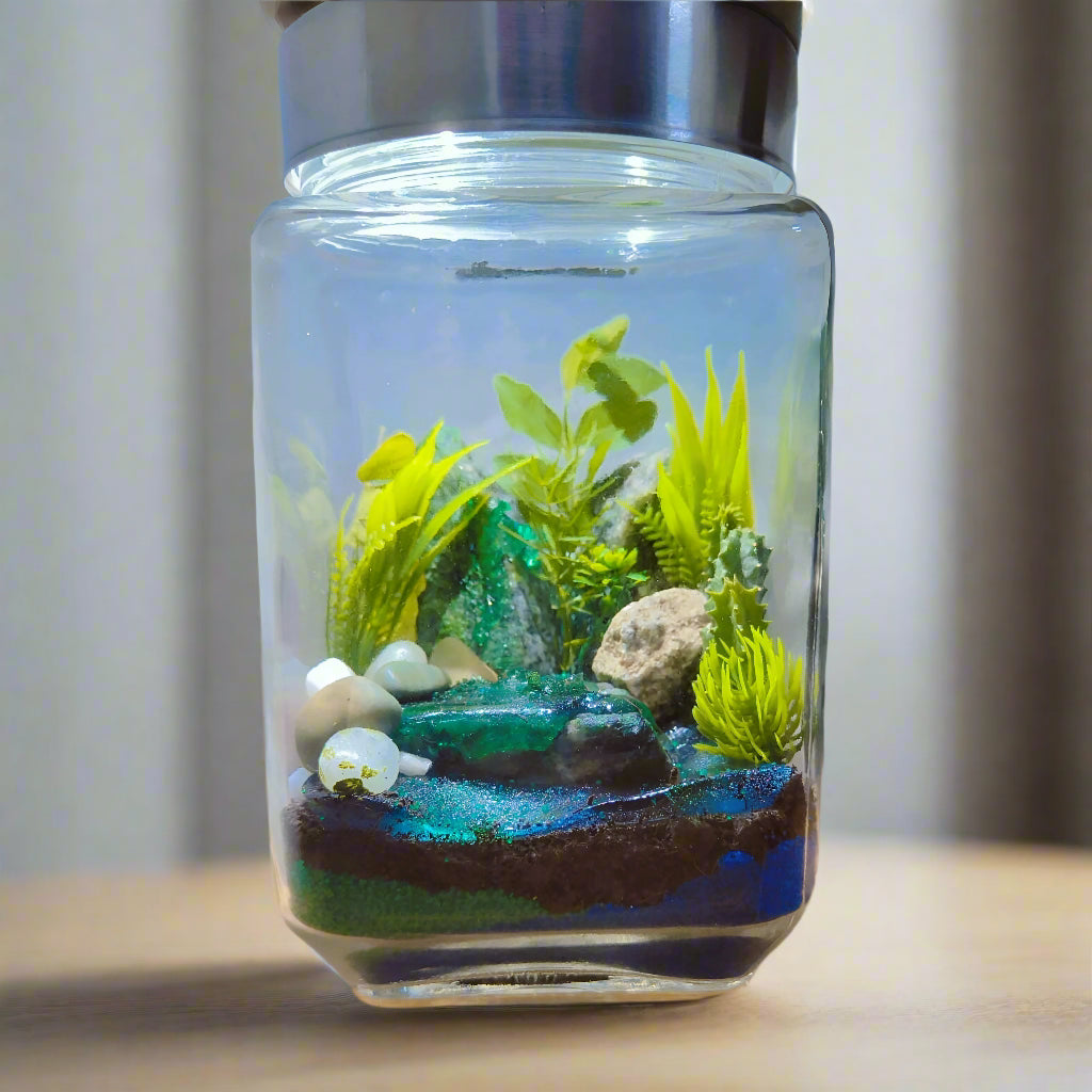 DIY Mini Oasis Terrarium with Colorful Sand and live plants included (8 Inch Jar) - COZY GARDEN
